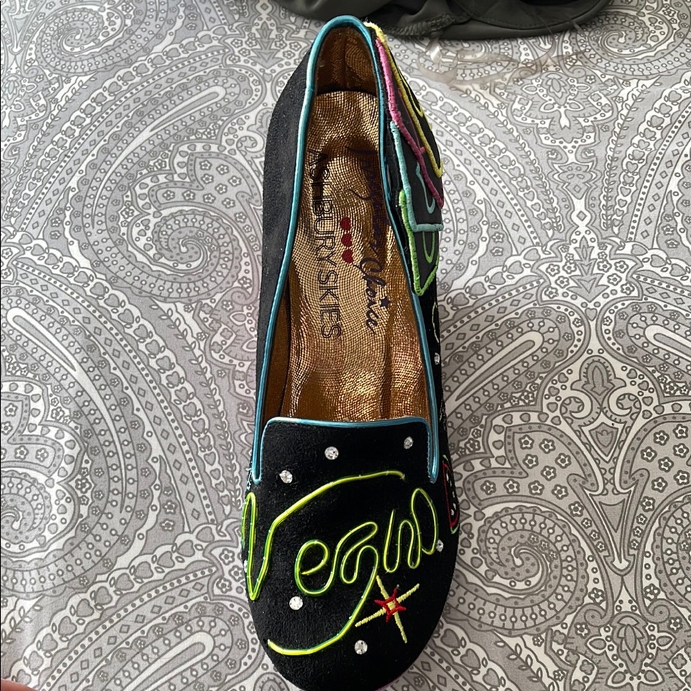 Betsey Johnson Green and Black Loafers with Embroidered Details